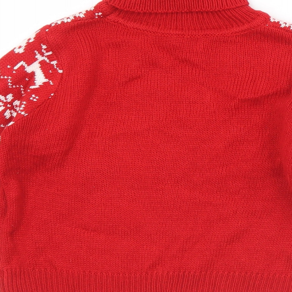 SheIn Boys Red Roll Neck Argyle/Diamond Acrylic Pullover Jumper Size 4-5 Years   - Christmas