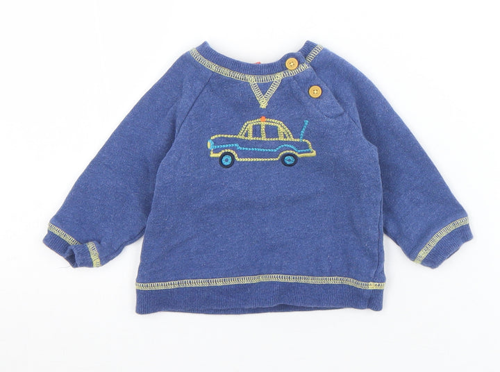 John Lewis Boys Blue  Cotton Pullover Jumper Size 0-3 Months  Button - Car