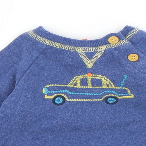 John Lewis Boys Blue  Cotton Pullover Jumper Size 0-3 Months  Button - Car