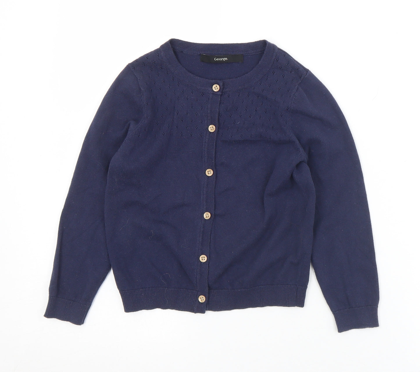 George Girls Blue Round Neck  Cotton Cardigan Jumper Size 4-5 Years  Button