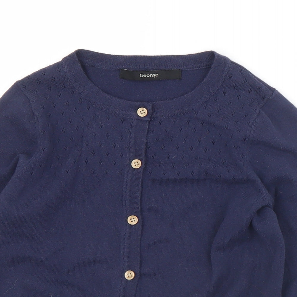 George Girls Blue Round Neck  Cotton Cardigan Jumper Size 4-5 Years  Button
