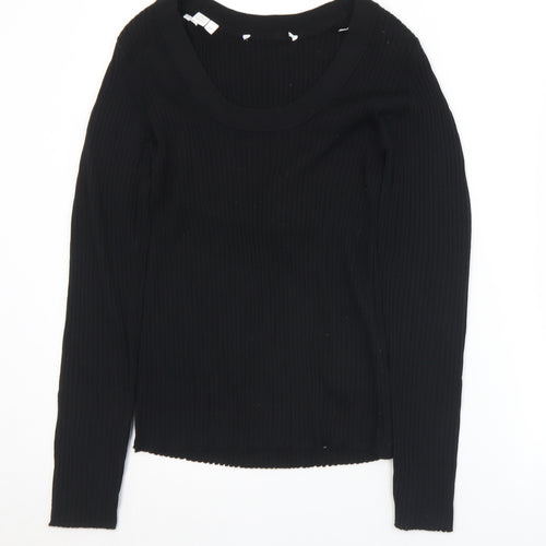 Selected Womens Black Scoop Neck  Acrylic Pullover Jumper Size L