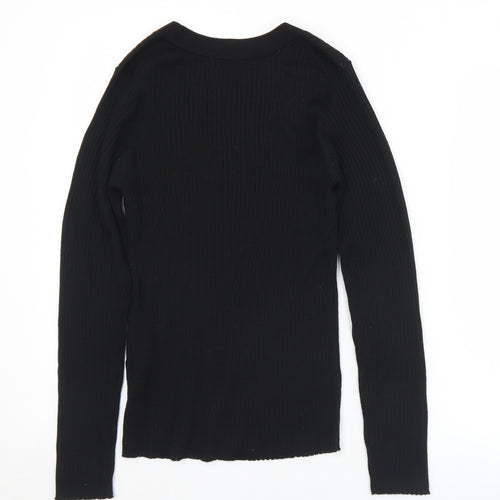 Selected Womens Black Scoop Neck  Acrylic Pullover Jumper Size L