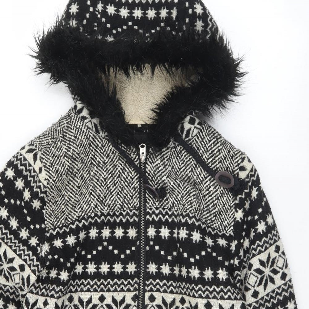 New Look Womens Black Geometric Polyester Full Zip Hoodie Size 10  Zip