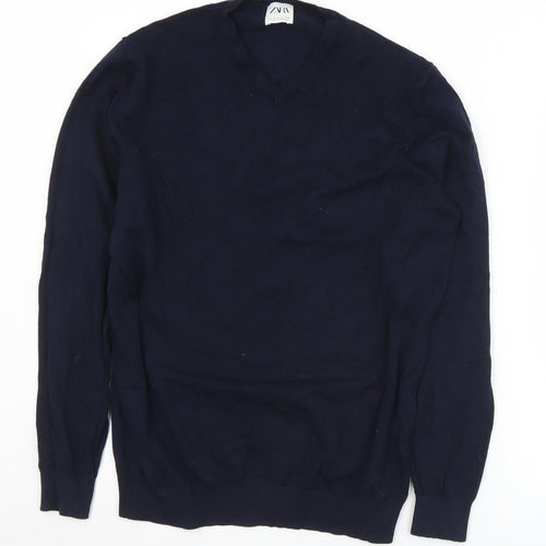 Zara Womens Blue V-Neck  Viscose Pullover Jumper Size M