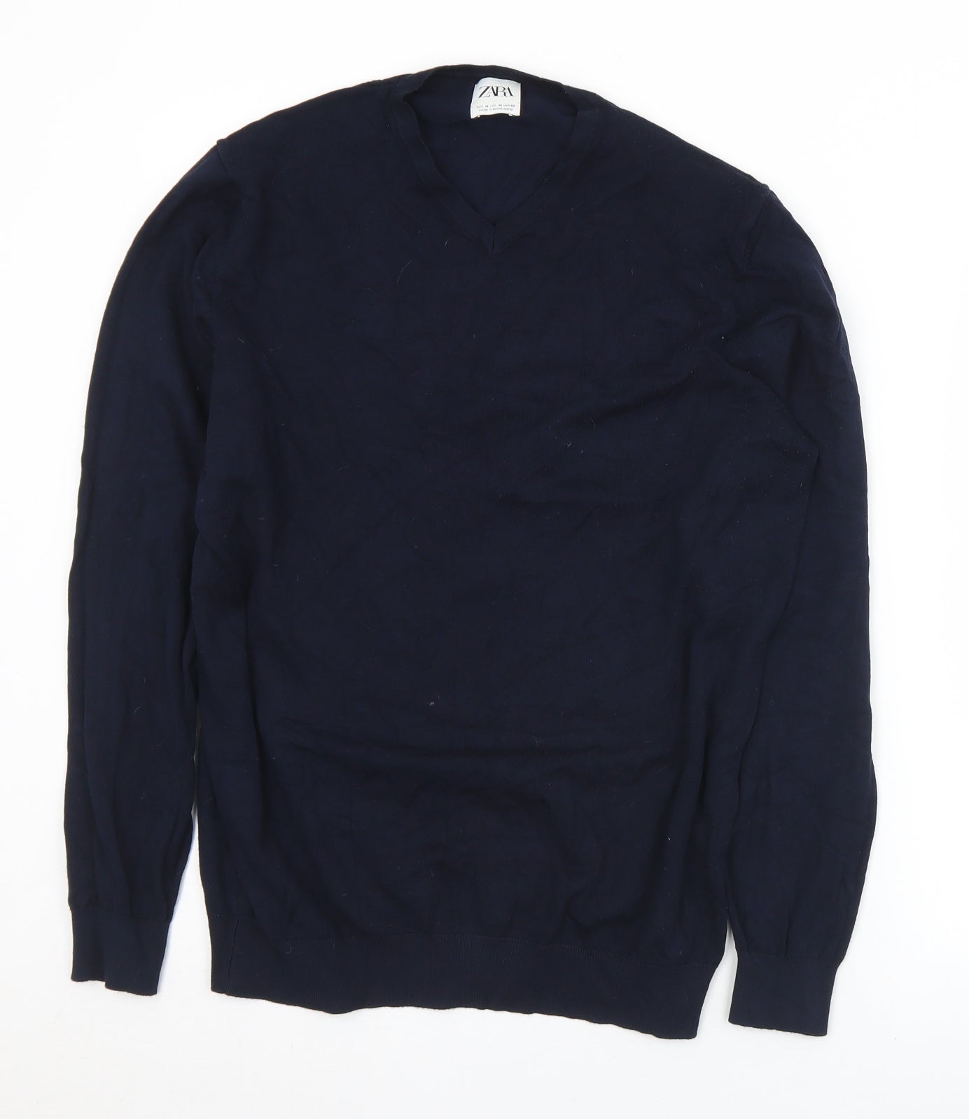 Zara Womens Blue V-Neck  Viscose Pullover Jumper Size M