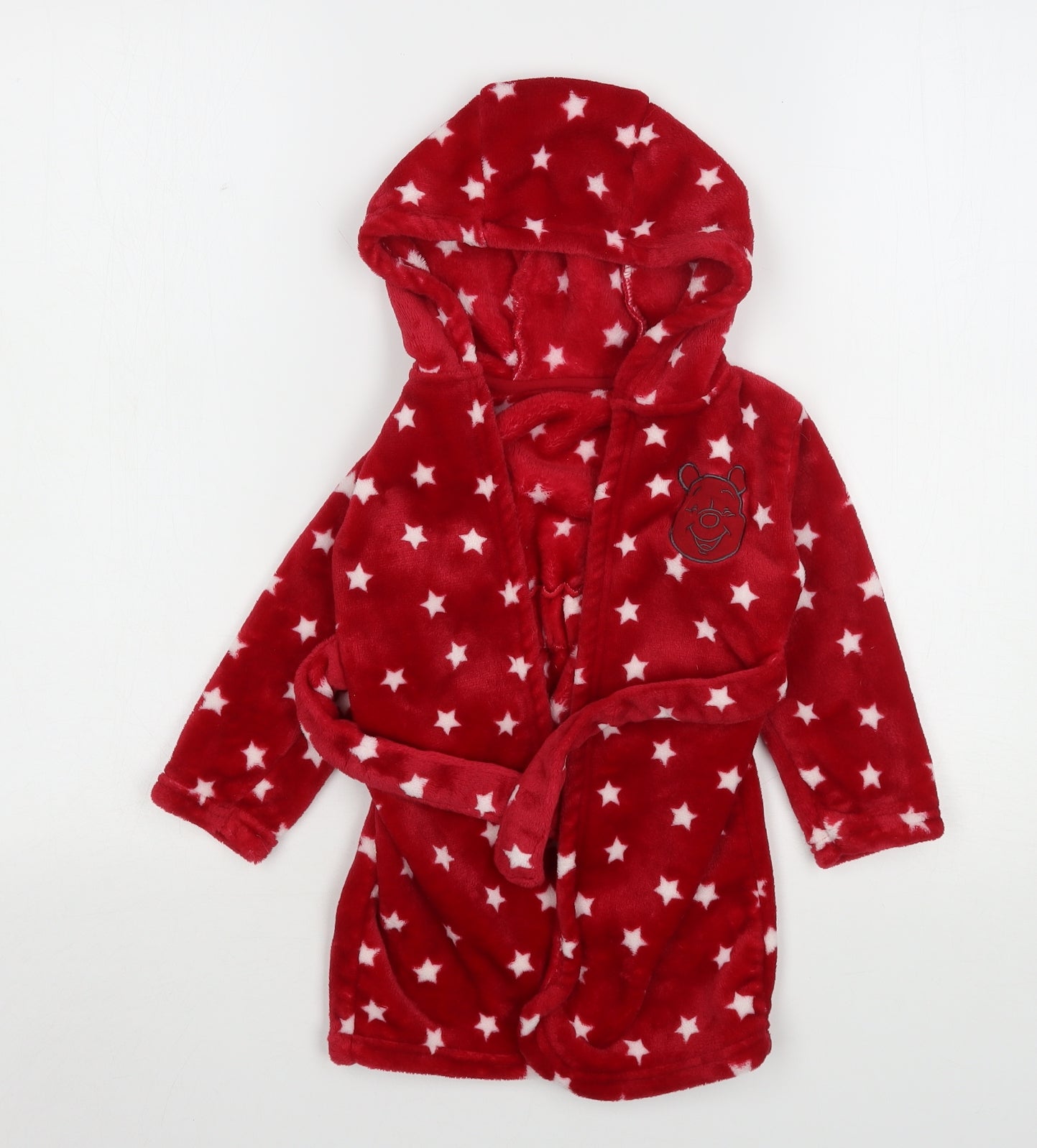 George Girls Red Polka Dot Polyester Kimono Gown Size 12-18 Months  Tie - Winnie The Pooh