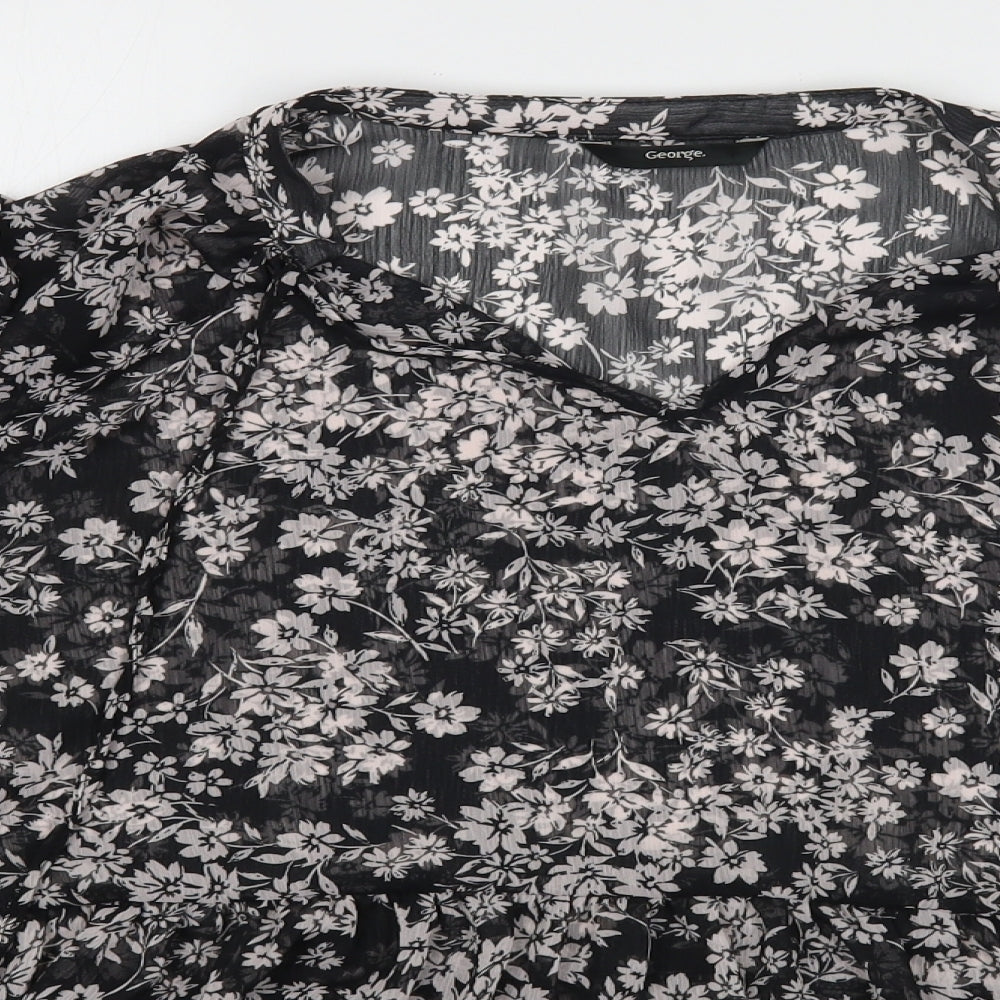 George Womens Black Floral Polyester Basic Blouse Size 20 V-Neck