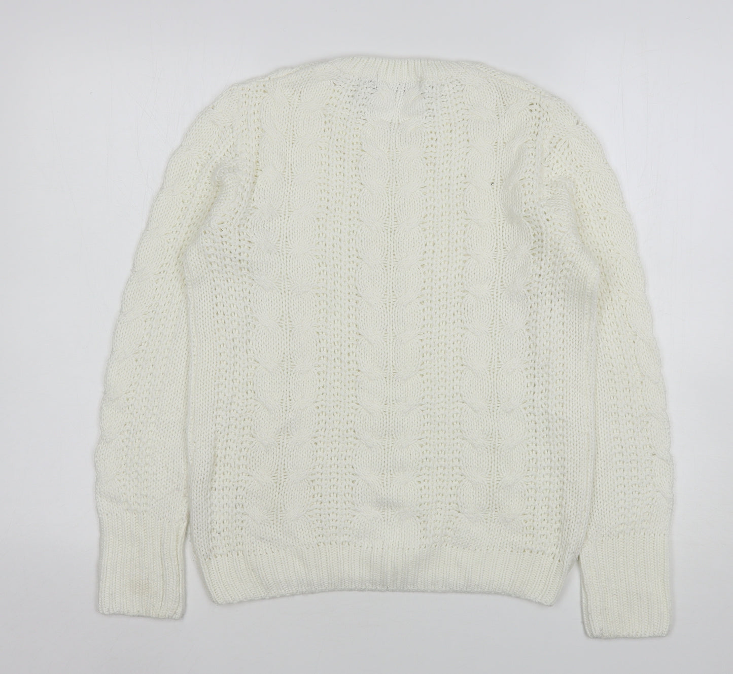 QED London Womens White Round Neck  Acrylic Pullover Jumper Size M