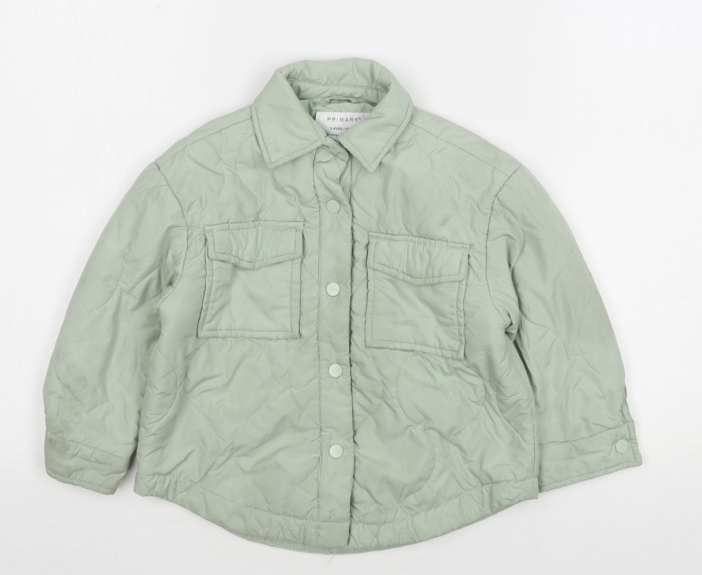 Primark Girls Green   Quilted Jacket Size 3-4 Years  Snap