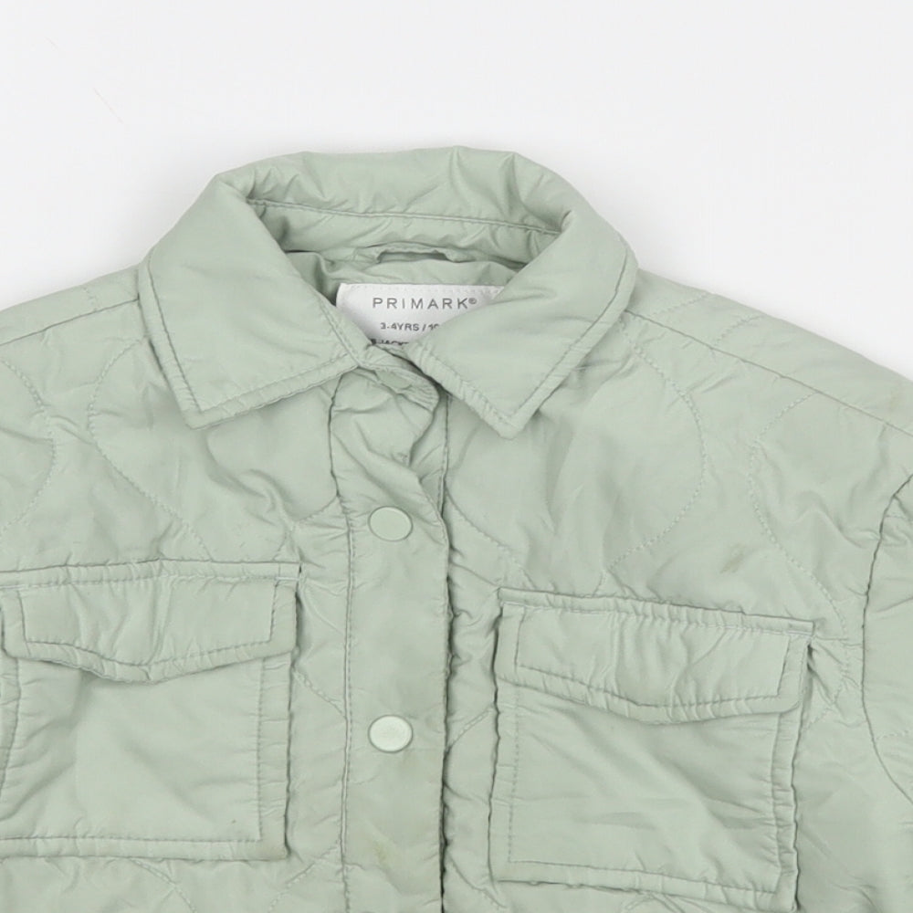 Primark Girls Green   Quilted Jacket Size 3-4 Years  Snap