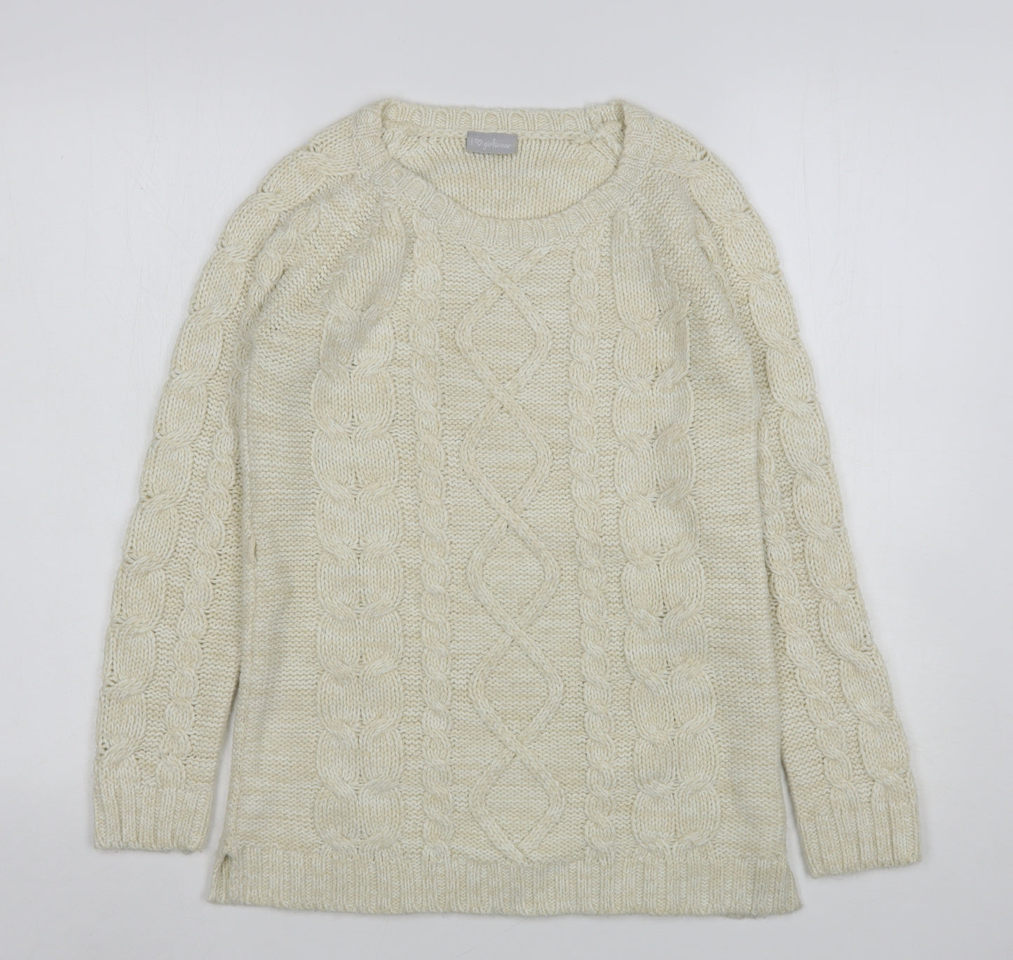 Matalan Girls Beige Round Neck  Acrylic Pullover Jumper Size 12-13 Years