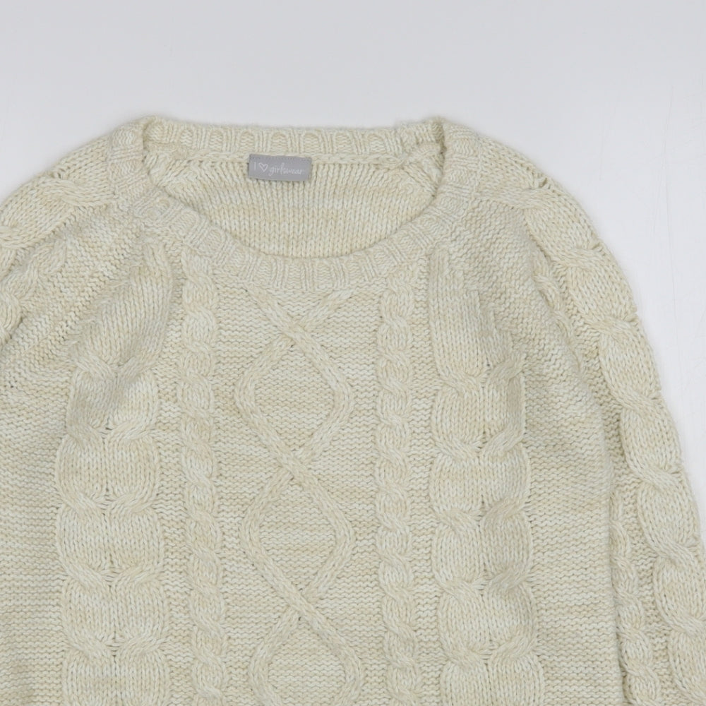 Matalan Girls Beige Round Neck  Acrylic Pullover Jumper Size 12-13 Years