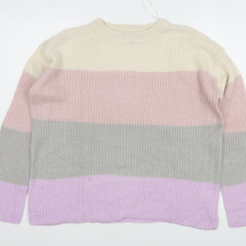 Primark Womens Multicoloured Round Neck Striped Polyester Pullover Jumper Size 10