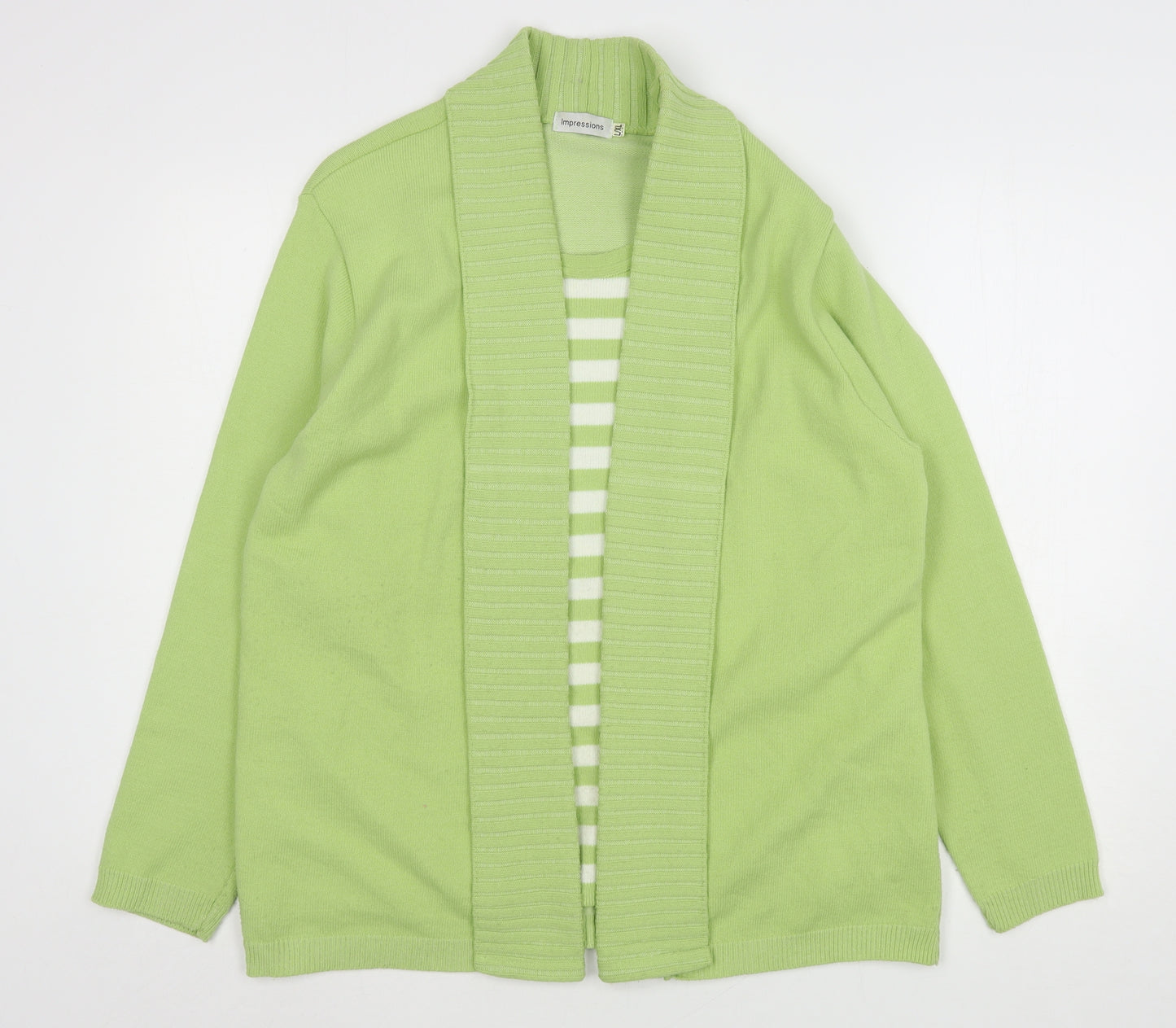 Impressions Womens Green Round Neck Striped Acrylic Pullover Jumper Size L   - Jumper with cardigan