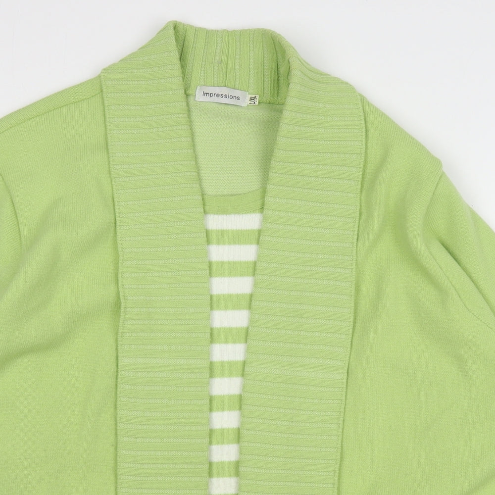 Impressions Womens Green Round Neck Striped Acrylic Pullover Jumper Size L   - Jumper with cardigan