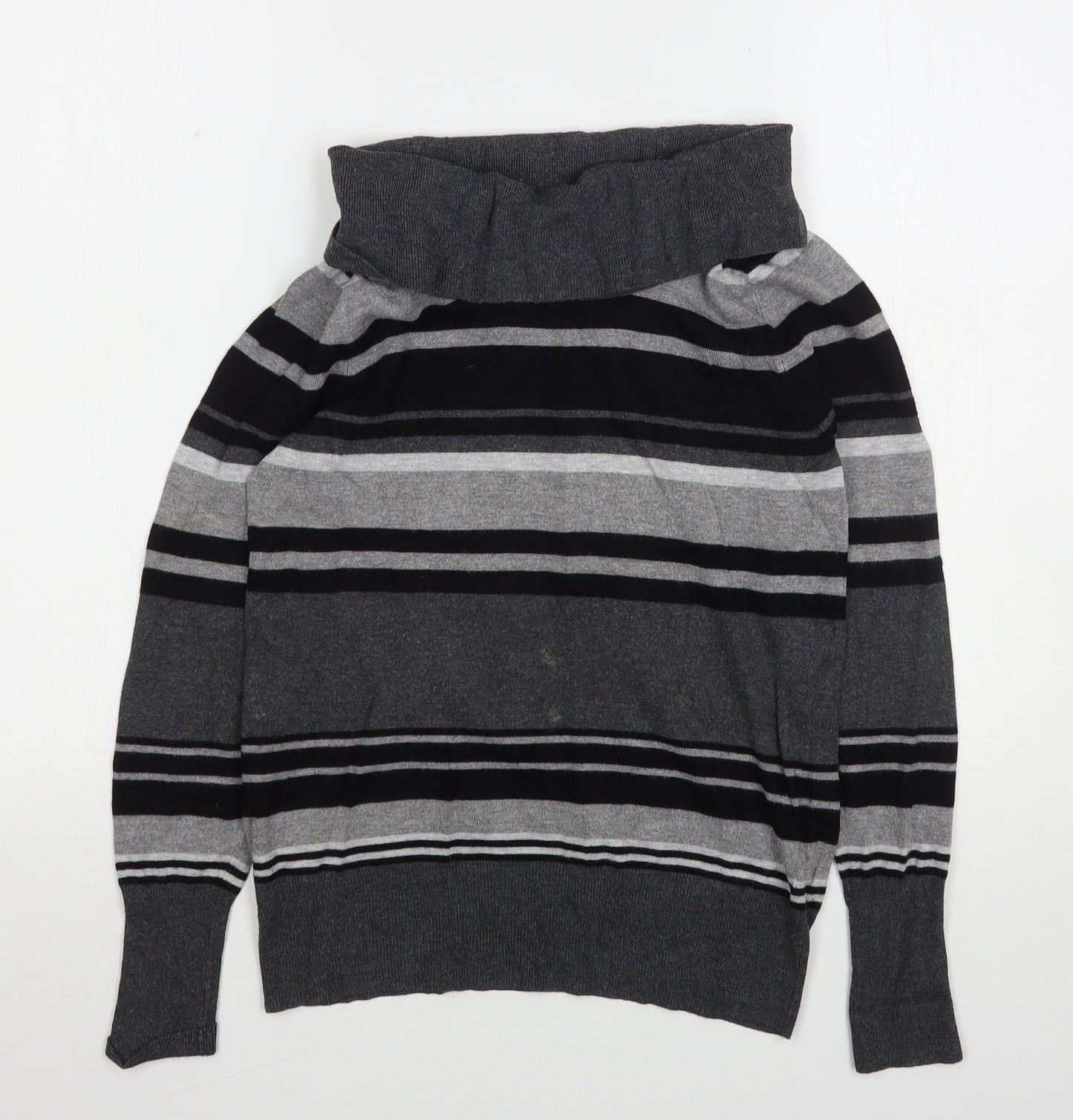 Marks and Spencer Womens Grey Roll Neck Striped Viscose Pullover Jumper Size 12