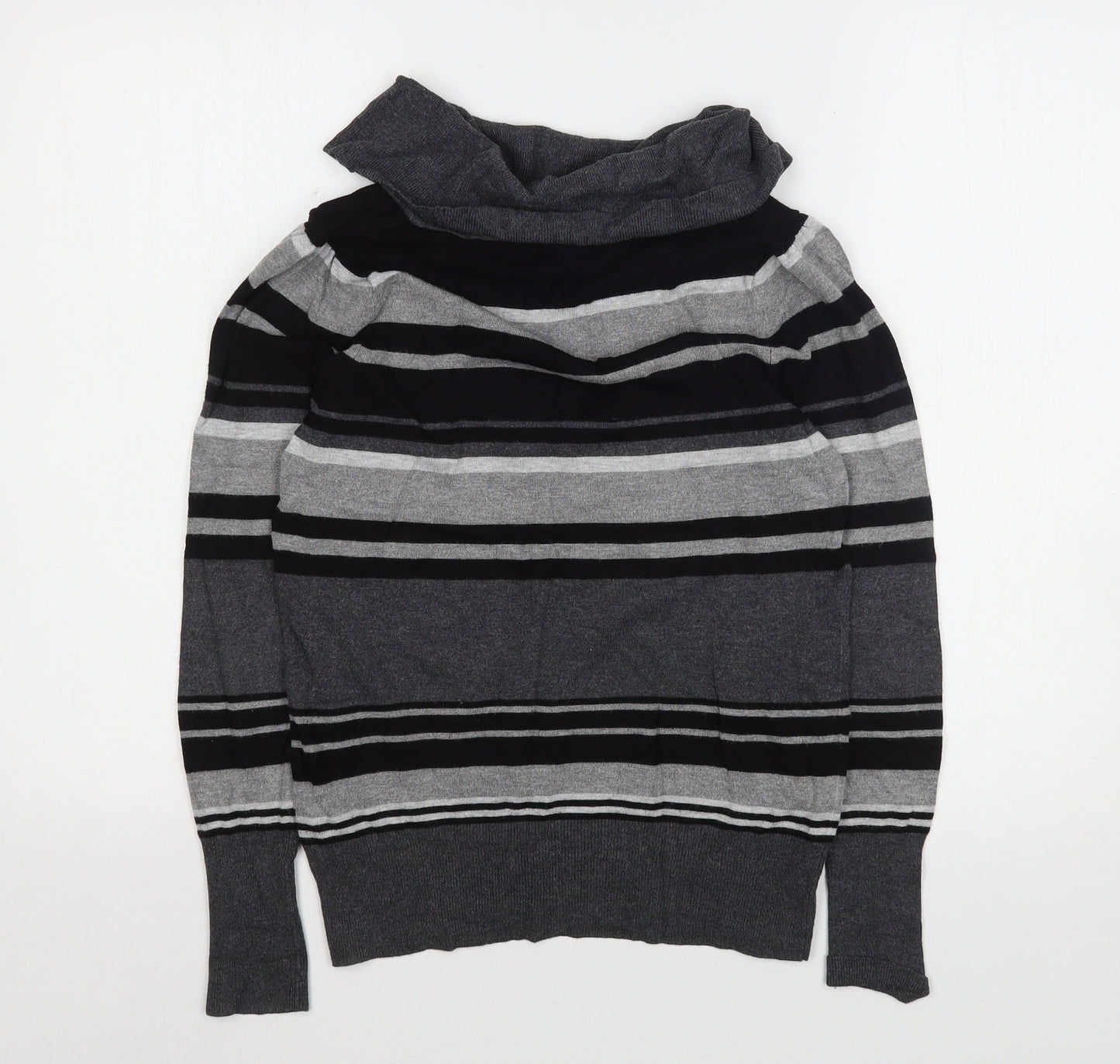 Marks and Spencer Womens Grey Roll Neck Striped Viscose Pullover Jumper Size 12