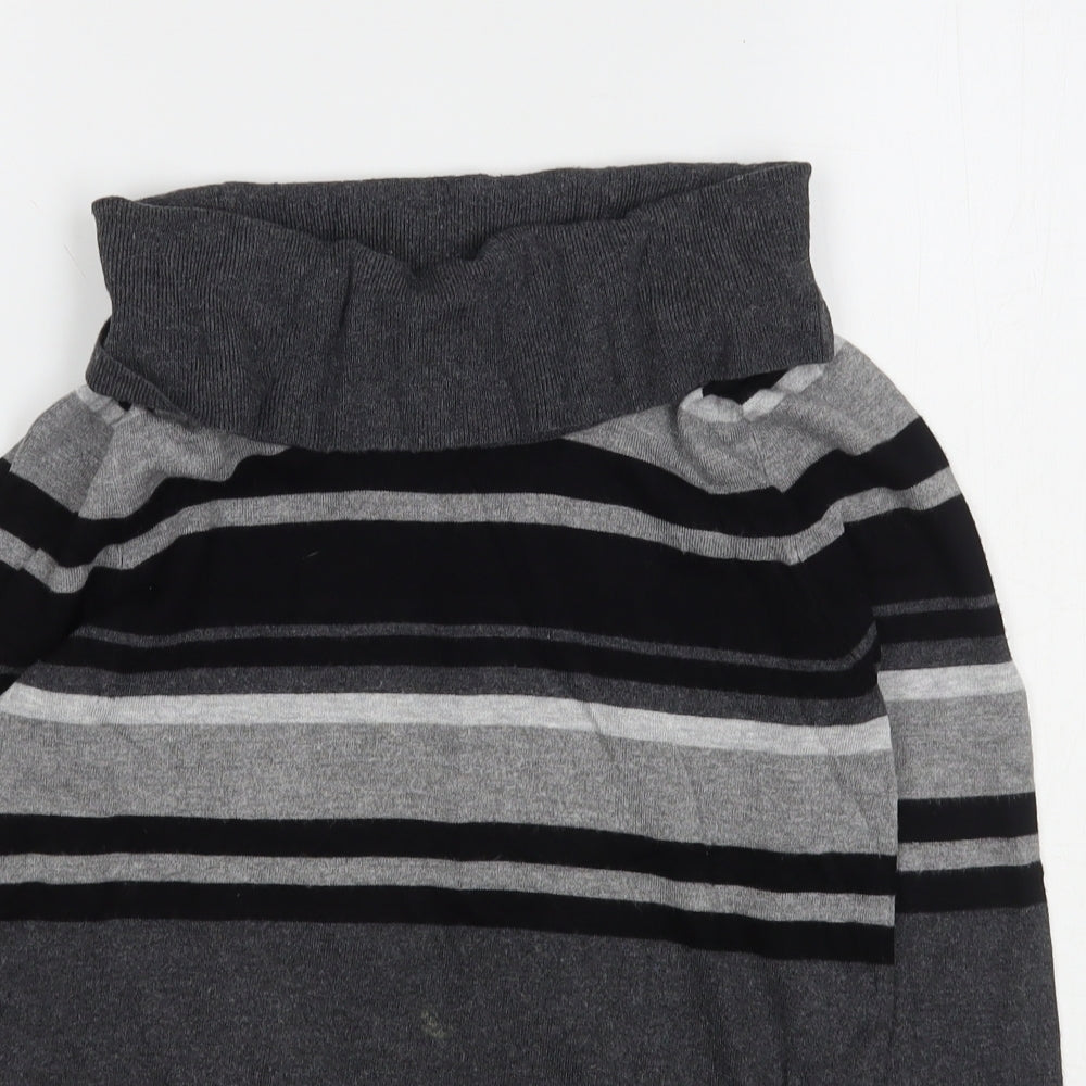 Marks and Spencer Womens Grey Roll Neck Striped Viscose Pullover Jumper Size 12