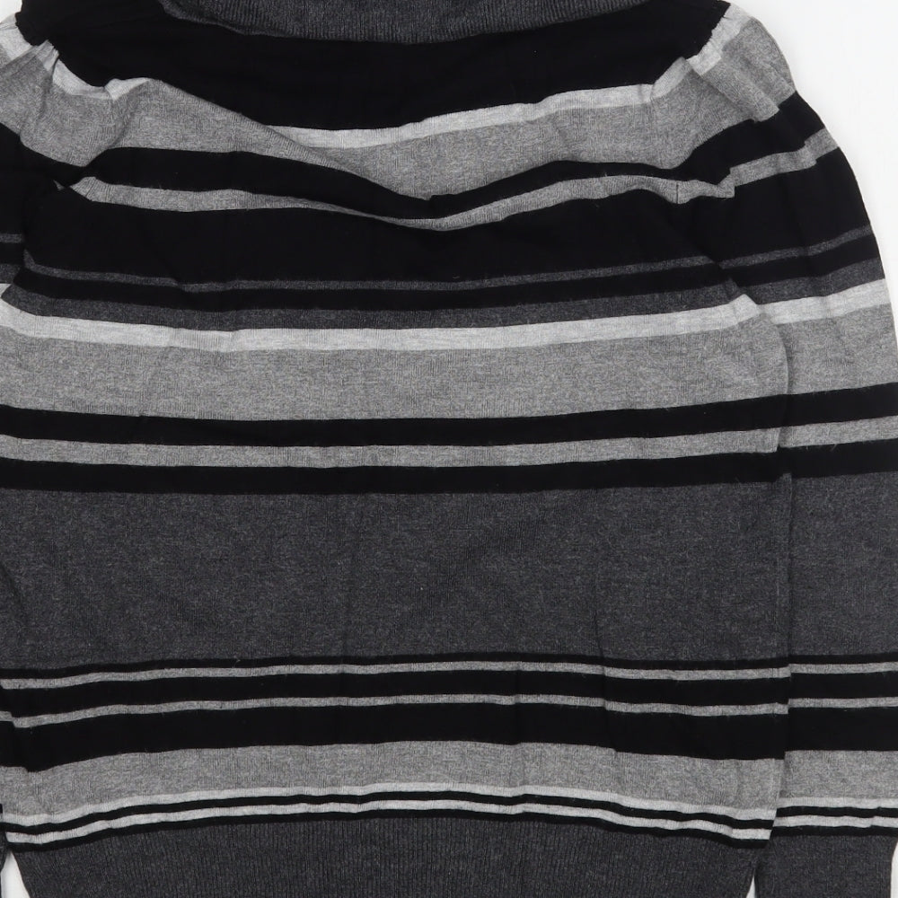 Marks and Spencer Womens Grey Roll Neck Striped Viscose Pullover Jumper Size 12