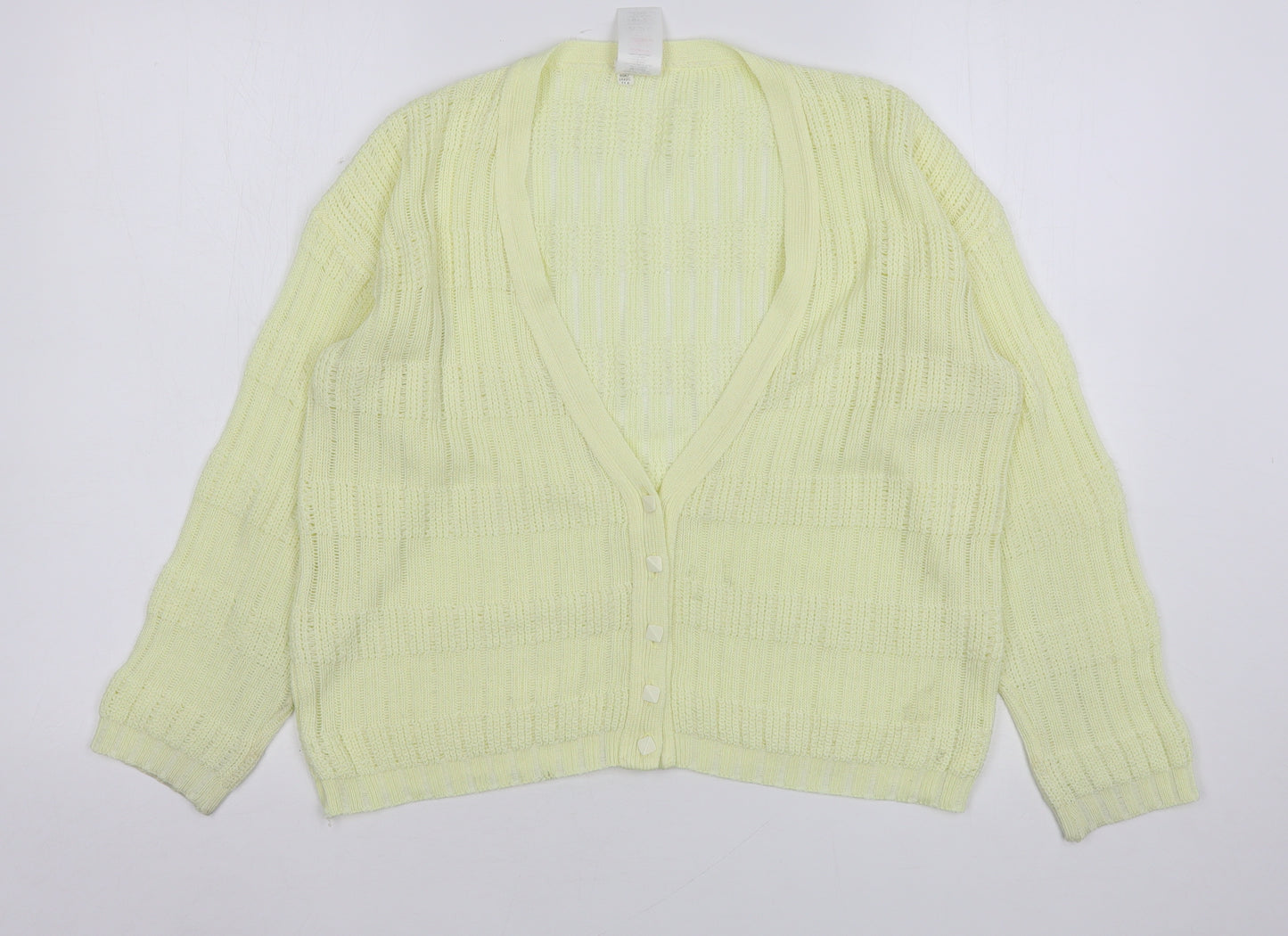 St Michael Womens Yellow V-Neck  Polyester Cardigan Jumper Size 8