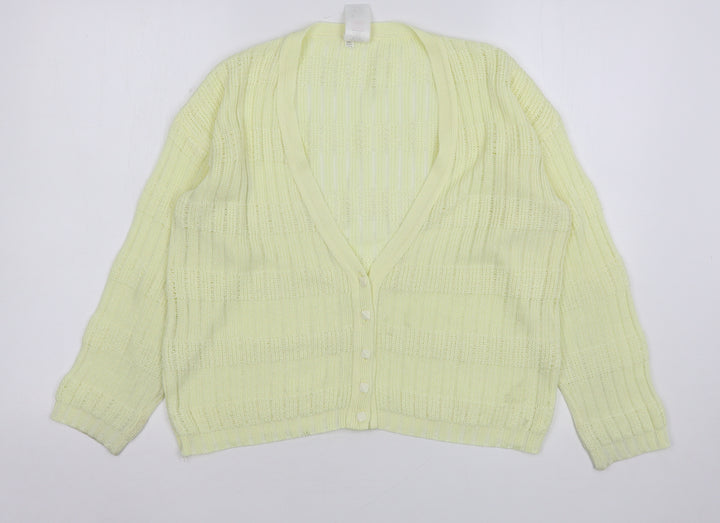 St Michael Womens Yellow V-Neck  Polyester Cardigan Jumper Size 8
