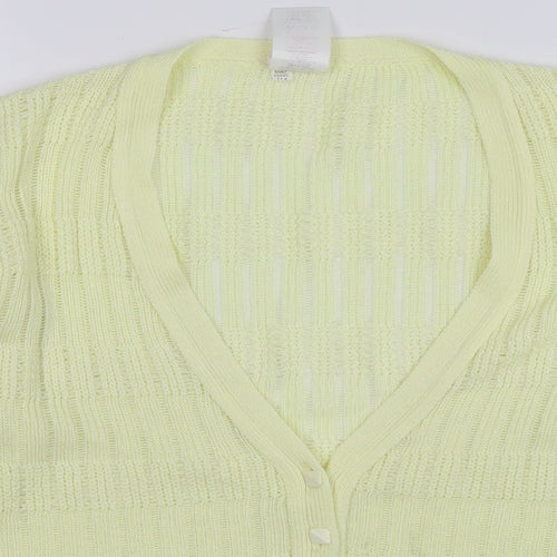 St Michael Womens Yellow V-Neck  Polyester Cardigan Jumper Size 8