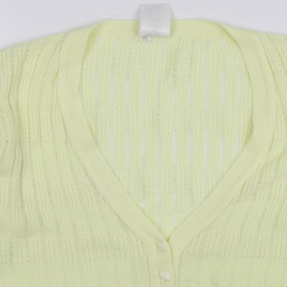 St Michael Womens Yellow V-Neck  Polyester Cardigan Jumper Size 8