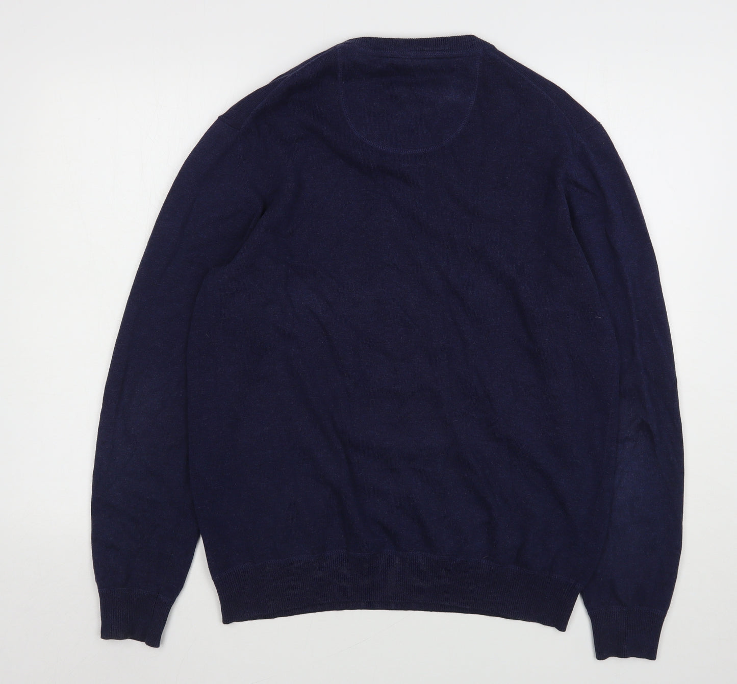 J.T. Ascott Mens Blue V-Neck  Cotton Pullover Jumper Size L