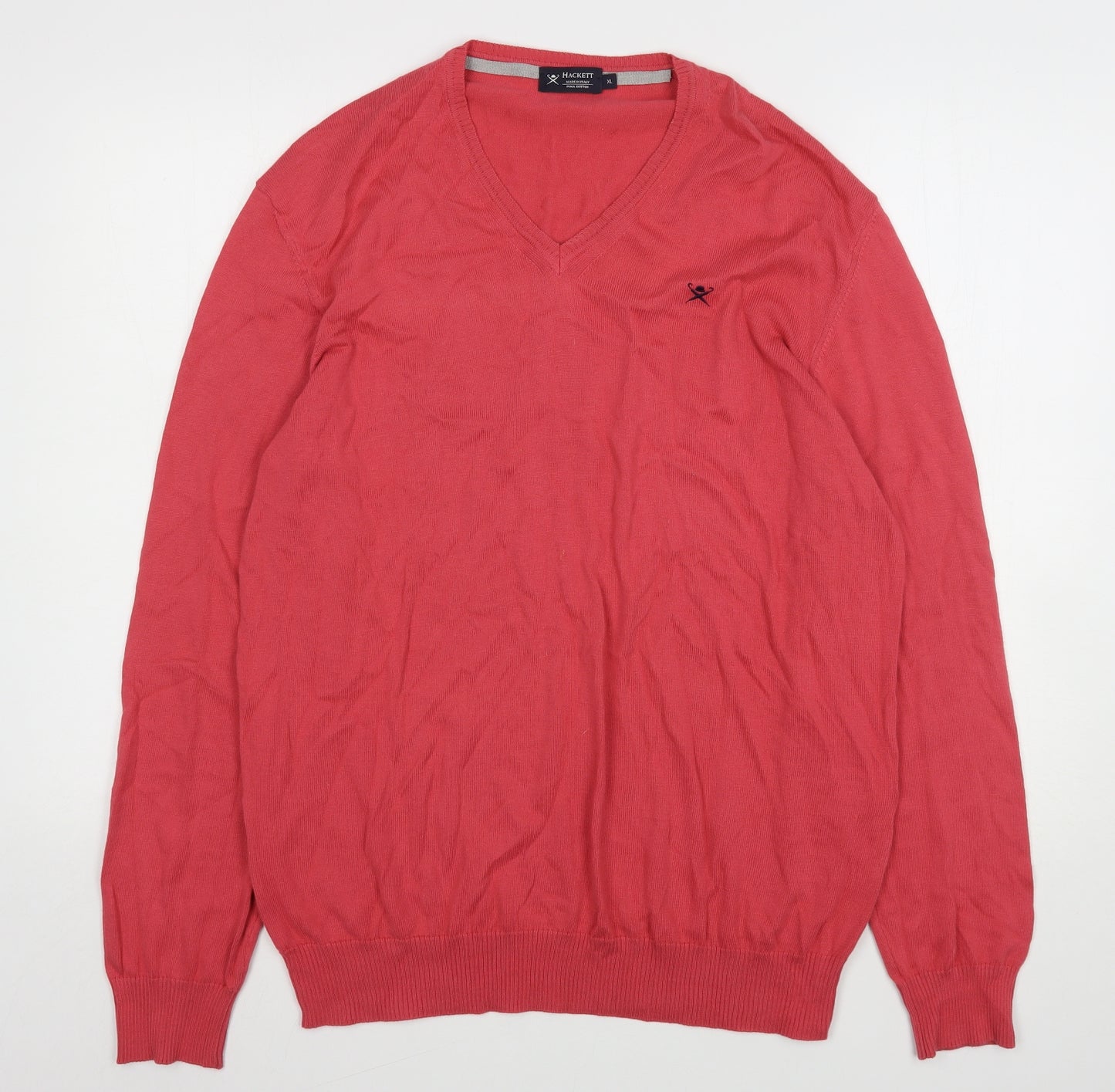 Hackett Mens Pink V-Neck  Cotton Pullover Jumper Size XL