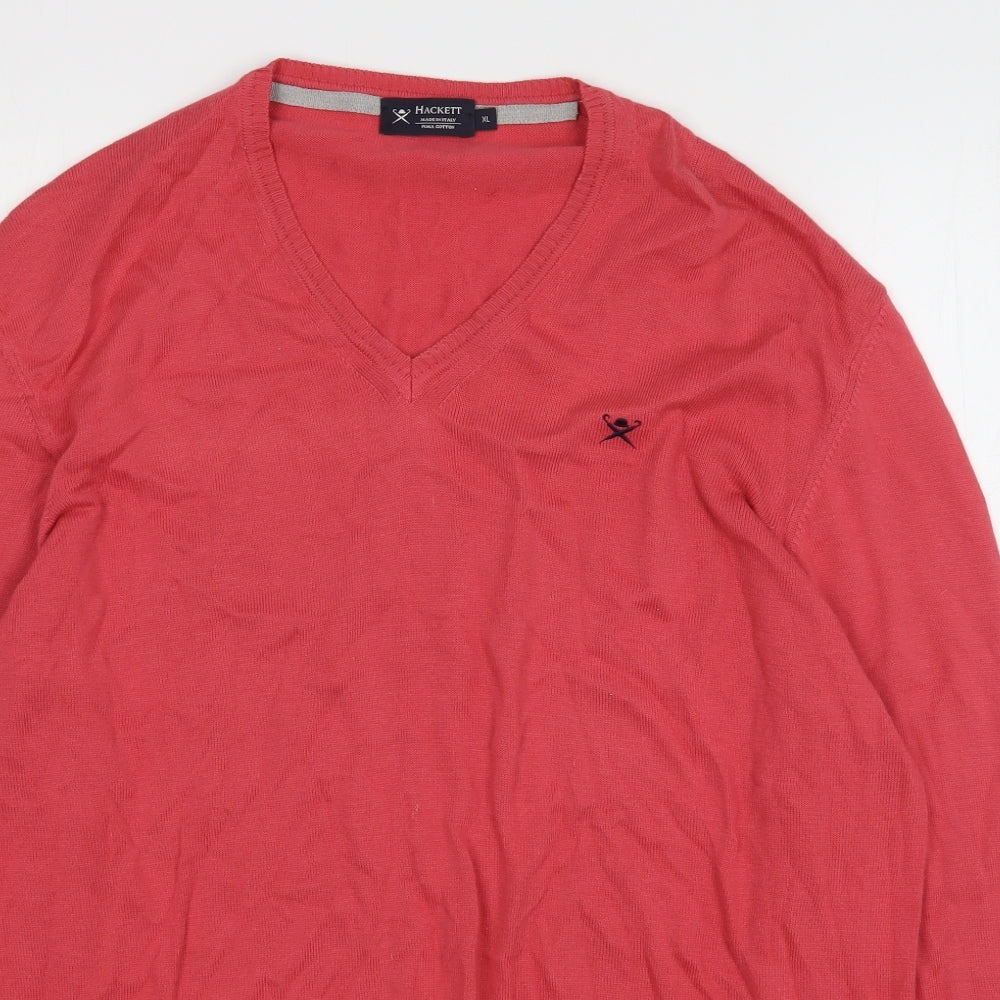 Hackett Mens Pink V-Neck  Cotton Pullover Jumper Size XL