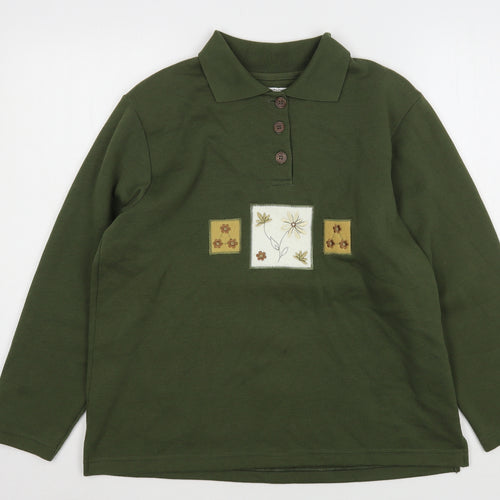 Natural Territory Womens Green Collared Floral Polyester Pullover Jumper Size S