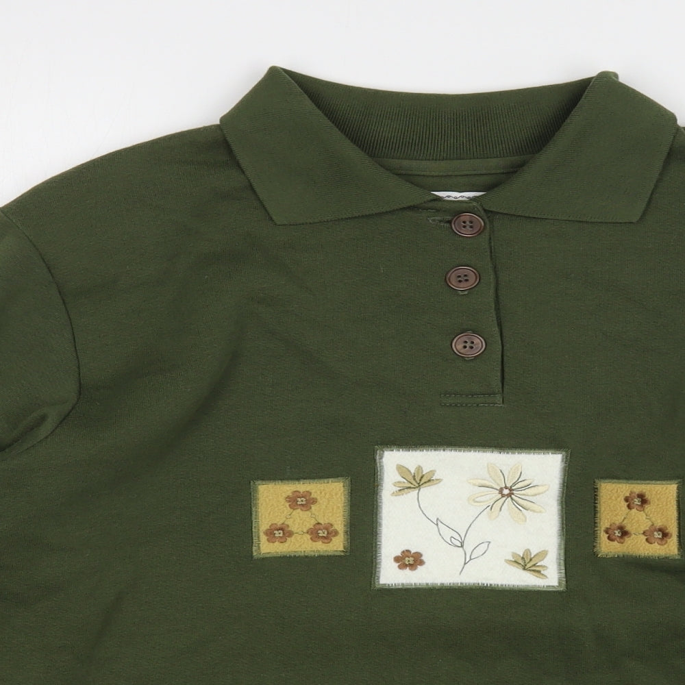 Natural Territory Womens Green Collared Floral Polyester Pullover Jumper Size S