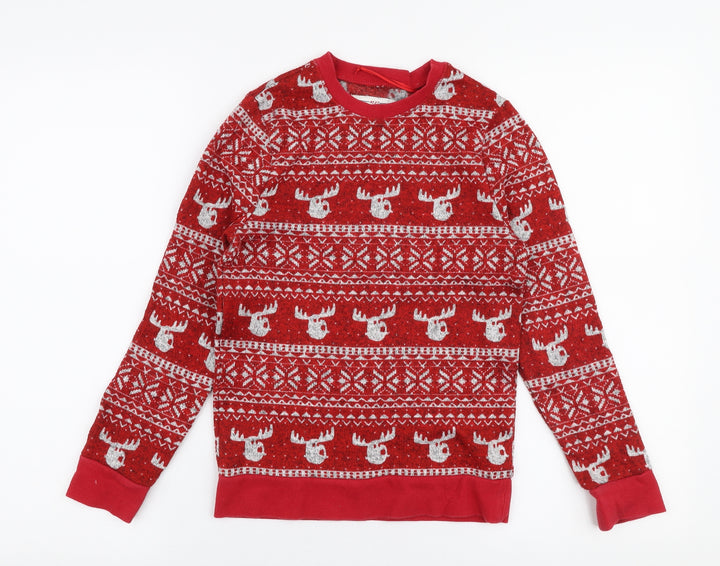 NEXT Boys Red Round Neck Fair Isle Polyester Pullover Jumper Size 9 Years  Pullover - Christmas