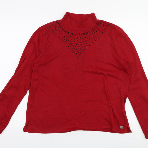 Preworn Womens Red High Neck  Polyester Pullover Jumper Size M
