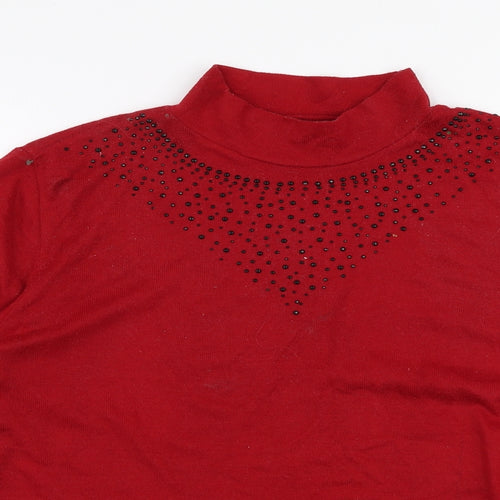 Preworn Womens Red High Neck  Polyester Pullover Jumper Size M