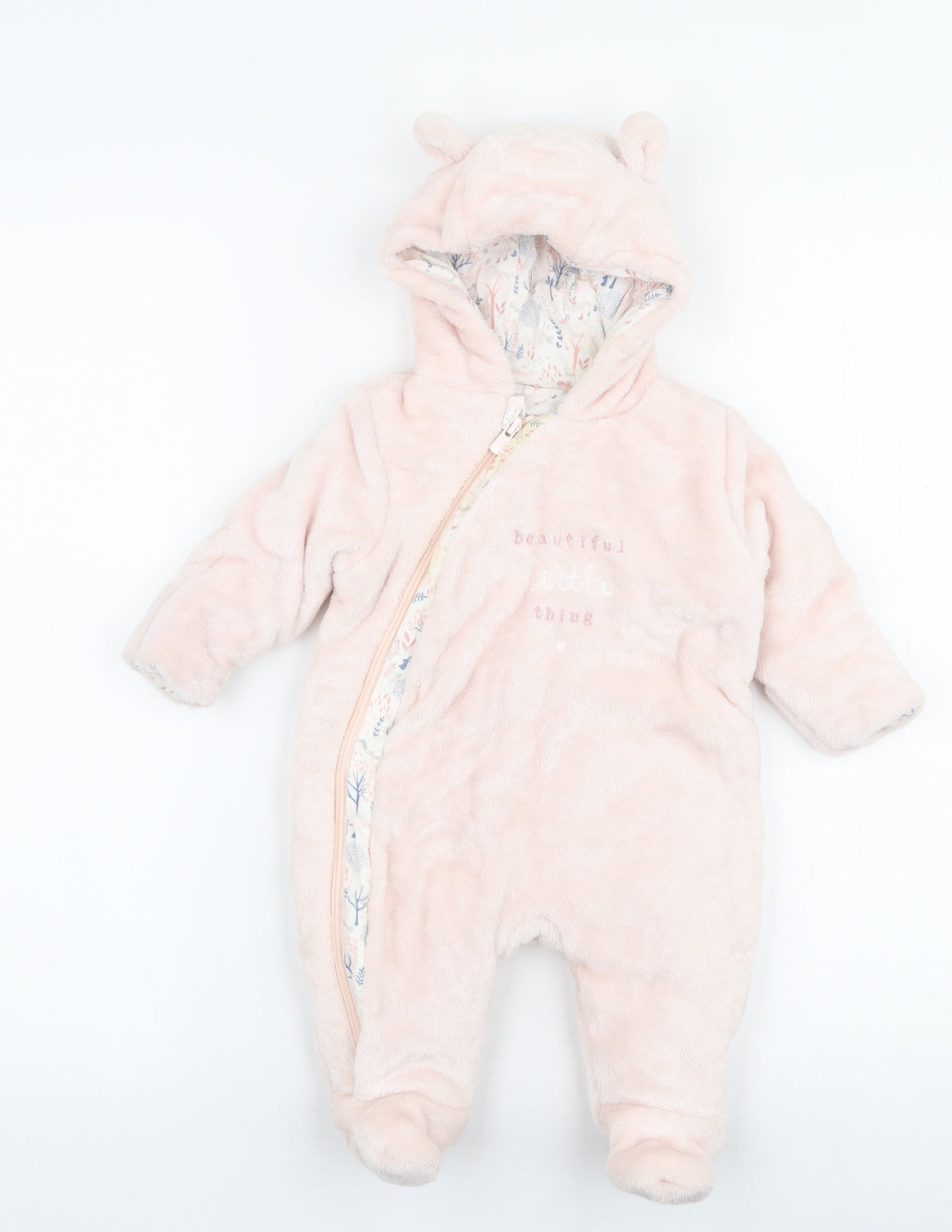 Mothercare Girls Pink Floral Polyester Babygrow One-Piece Size 0-3 Months  Zip