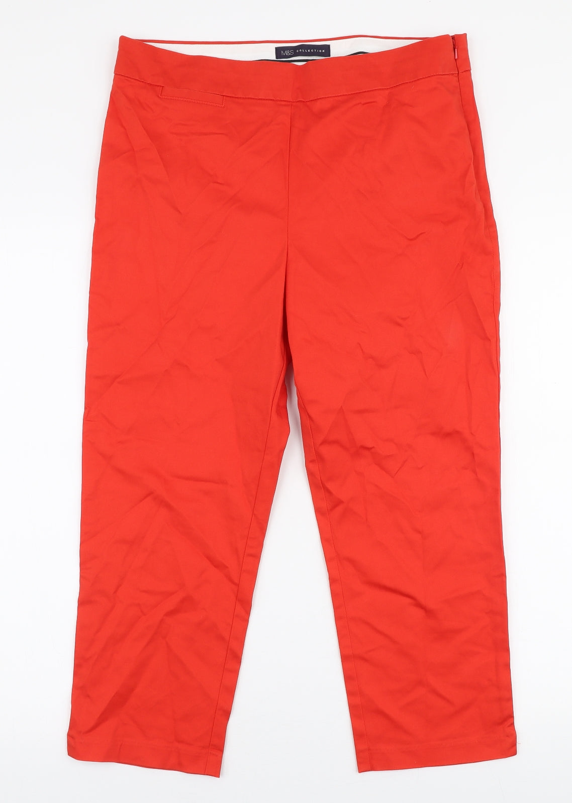 Marks and Spencer Womens Red  Cotton Capri Trousers Size 12 L21 in Regular Zip