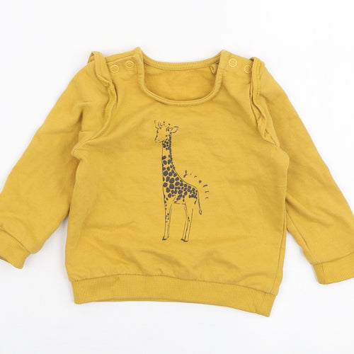 TU Girls Yellow  100% Cotton Jersey T-Shirt Size 3-6 Months Round Neck Snap - Giraffe