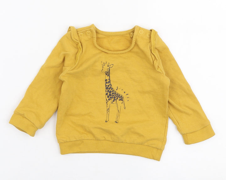 TU Girls Yellow 100% Cotton Jersey T-Shirt Size 3-6 Months Round Neck Snap - Giraffe