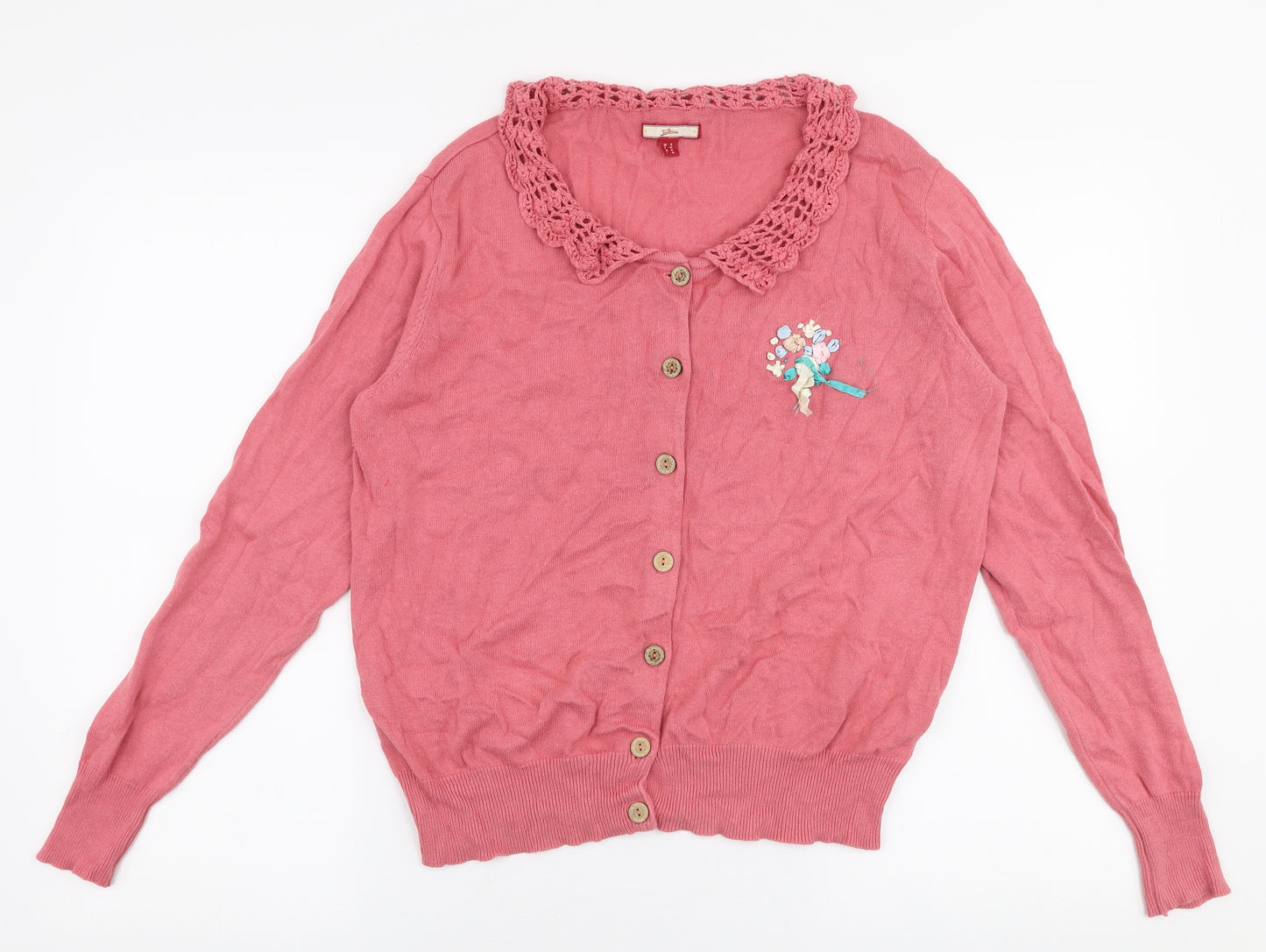 Joe Browns Womens Pink Round Neck  100% Cotton Cardigan Jumper Size 16