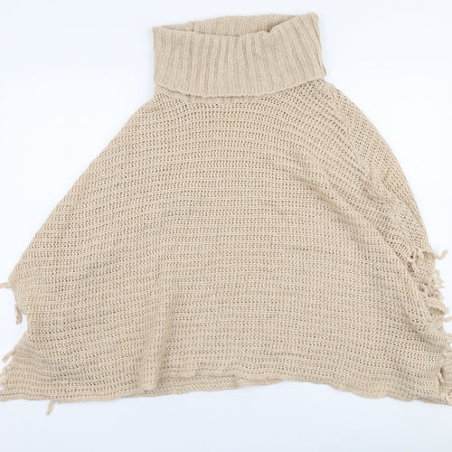 Internationale Womens Beige Roll Neck  Acrylic Pullover Jumper Size M