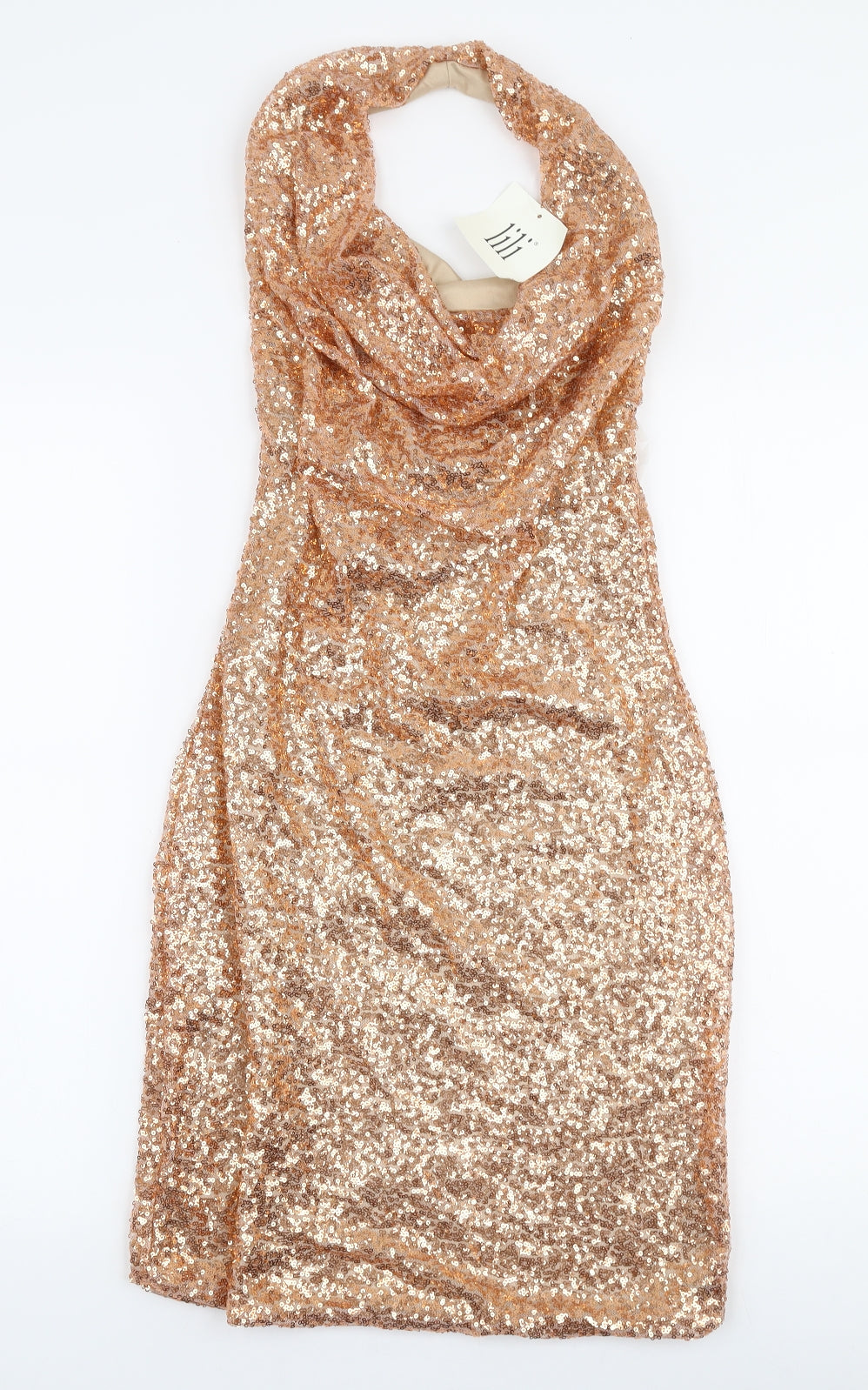 Lili Womens Gold  Nylon Bodycon  Size 10  Halter Pullover