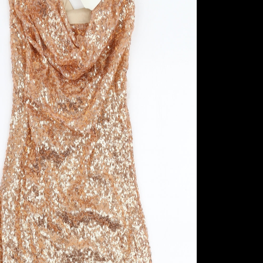 Lili Womens Gold  Nylon Bodycon  Size 10  Halter Pullover