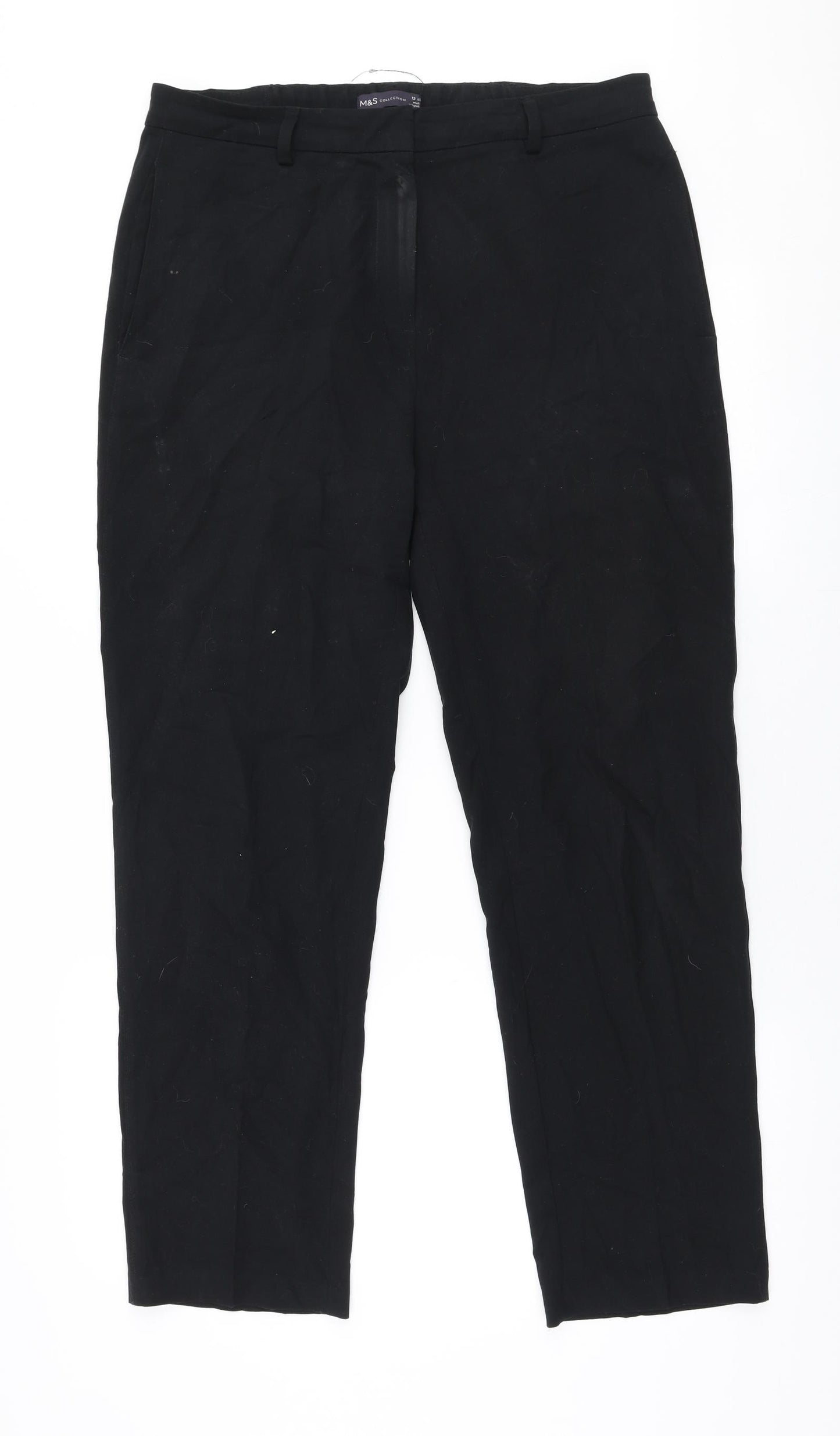 Marks and Spencer Womens Black  Polyester Trousers  Size 12 L28 in Regular Zip