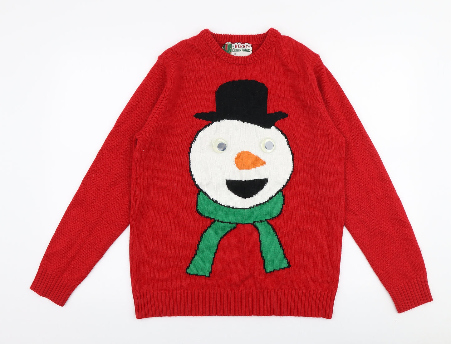 Cedar Wood State Mens Red Round Neck  Acrylic Pullover Jumper Size M   - Christmas Snowman