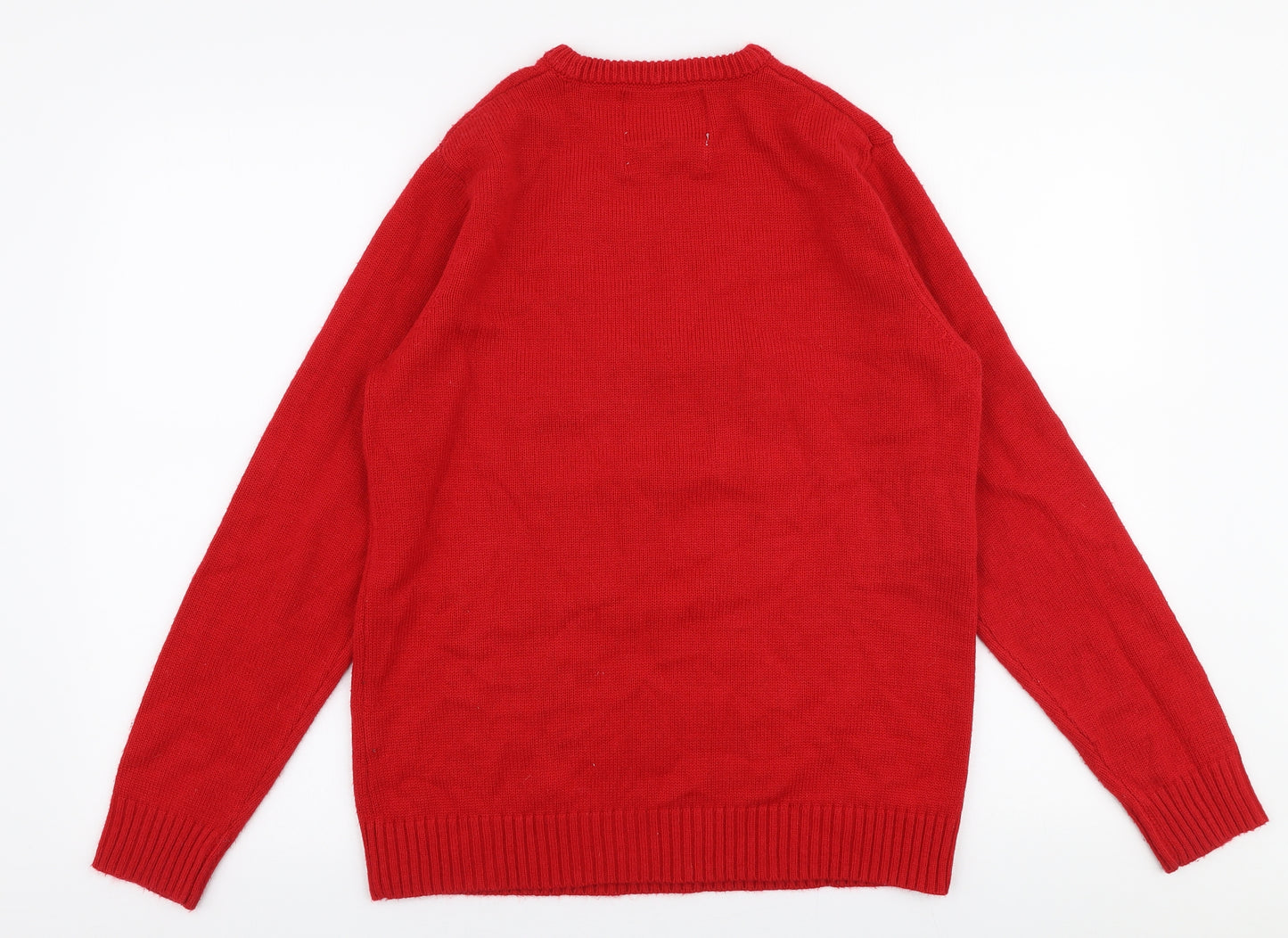Cedar Wood State Mens Red Round Neck  Acrylic Pullover Jumper Size M   - Christmas Snowman