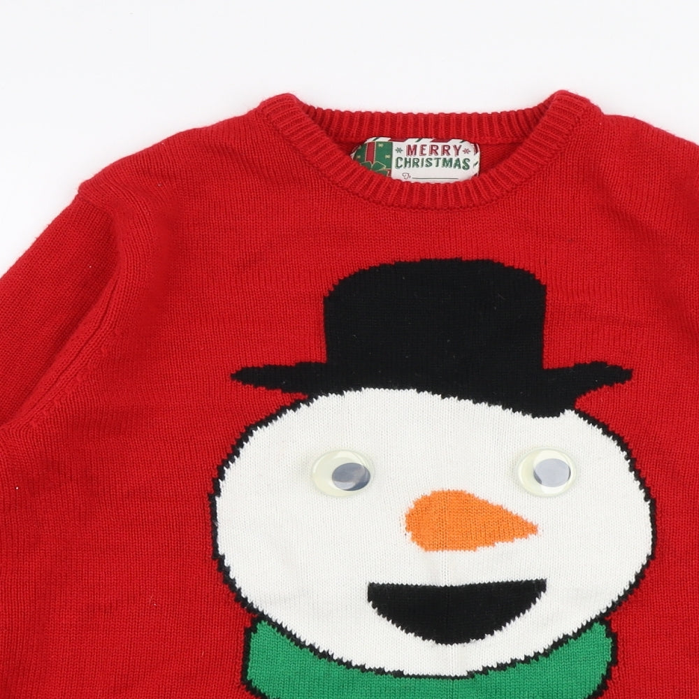 Cedar Wood State Mens Red Round Neck  Acrylic Pullover Jumper Size M   - Christmas Snowman