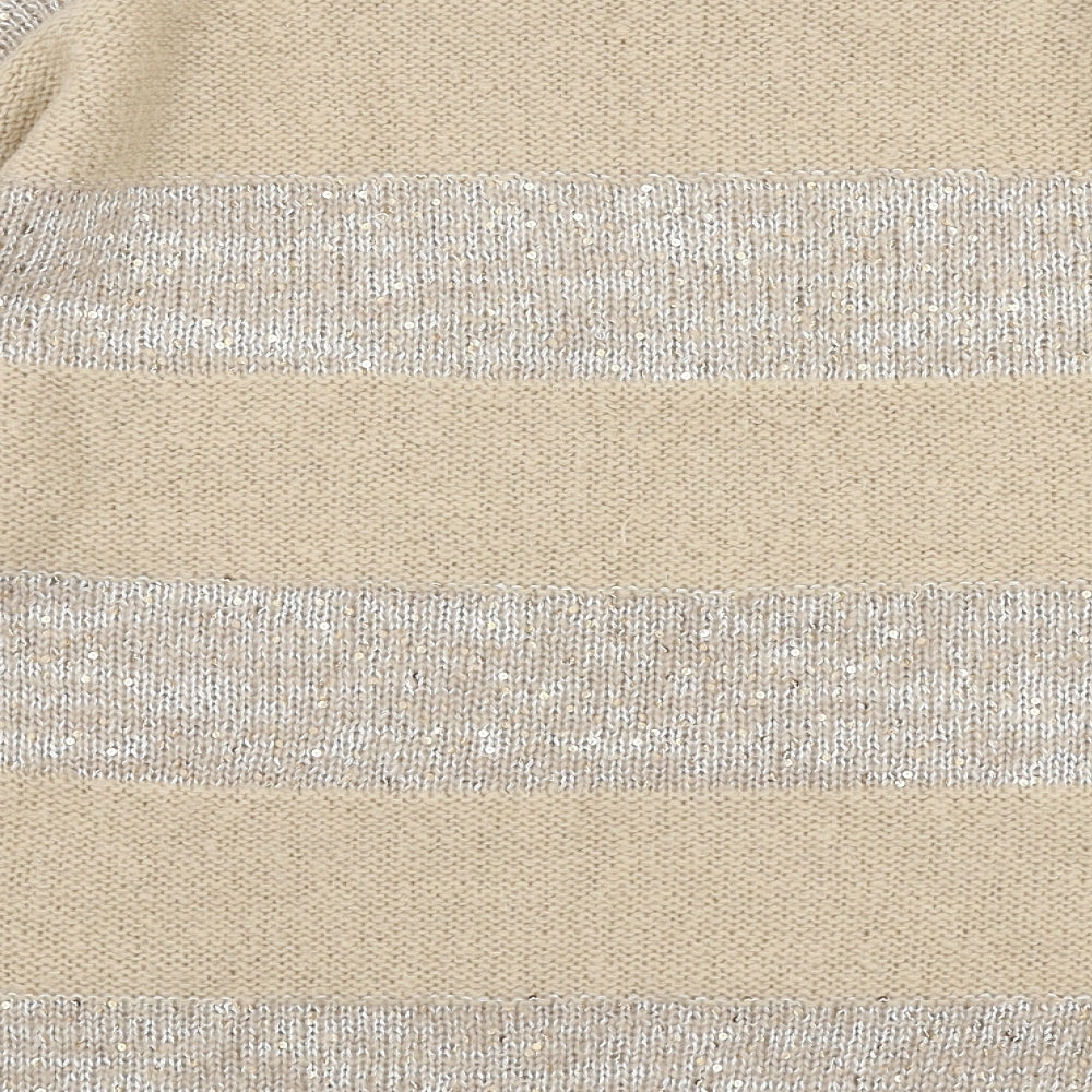 NEXT Womens Beige Round Neck Striped Acrylic Pullover Jumper Size 14
