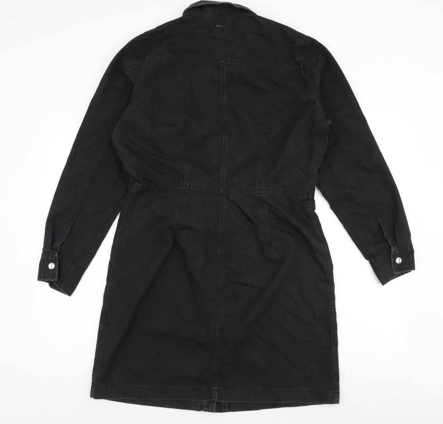 Preworn Womens Black  100% Cotton A-Line  Size L  Collared Button